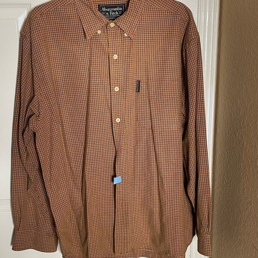 Vintage Abercrombie &Fitch Orange Check L shirt - Picture 8 of 9